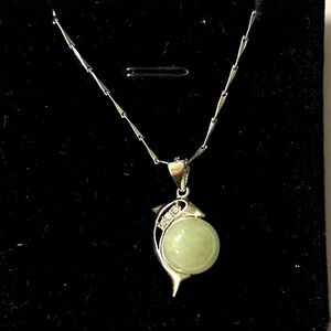 Dolphin Jade Pendant Diamond Cut Necklace with Zirconias New with Box 16” In